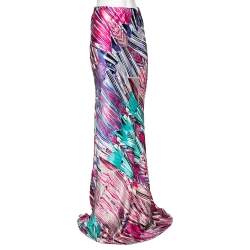 مملوكة مسبقًا تنورة ماكسي روبرتو كافالي حرير مطبوع متعددة الألوان مقاس متوسط - ميديوم