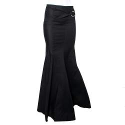 Pre Owned تنورة طويلة روبيرتو كافالي فلاريد دنيم أسود مزخرفة حزام مقاس صغير