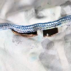 Pre Owned توب روبرتو كافالي جيرسيه مطبوع متعدد الألوان مكشكش بلا أكمام مقاس صغير - سمول