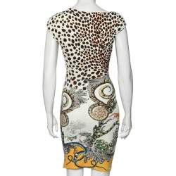 Pre Owned Roberto Cavalli Multicolored Printed Jersey Draped Sleeveless Dress S