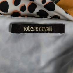 Pre Owned Roberto Cavalli Multicolored Printed Jersey Draped Sleeveless Dress S
