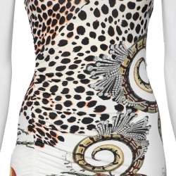 Pre Owned Roberto Cavalli Multicolored Printed Jersey Draped Sleeveless Dress S