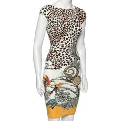 Pre Owned Roberto Cavalli Multicolored Printed Jersey Draped Sleeveless Dress S