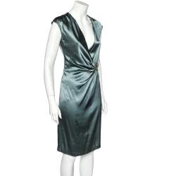 مملوكة مسبقًا Roberto Cavalli Grey Silk Satin Draped Midi Dress M