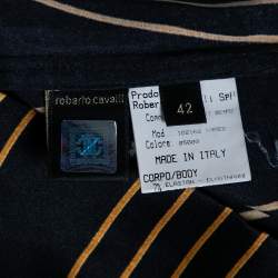 مملوكة مسبقًا فستان برقبة حمالات ميني ربوبيرتو كافاللي جيرسيه حرير مطبوع أسود مقاس وسط - ميديوم