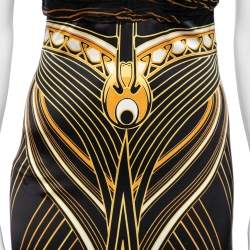 مملوكة مسبقًا فستان برقبة حمالات ميني ربوبيرتو كافاللي جيرسيه حرير مطبوع أسود مقاس وسط - ميديوم