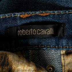 Pre Owned بنطلون جينز روبرتو كافالي دنيم أزرق مزين بسلسلة مقاس صغير