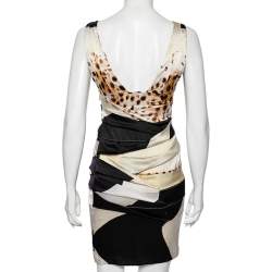 Pre Owned Roberto Cavalli Multicolored Printed Silk Tiered Sleeveless Dress M