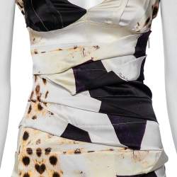 Pre Owned Roberto Cavalli Multicolored Printed Silk Tiered Sleeveless Dress M