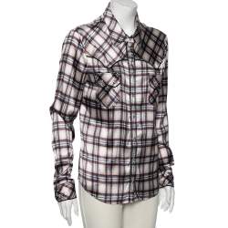 Pre Owned Roberto Cavalli Multicolored Checkered Silk Button Front Shirt L
