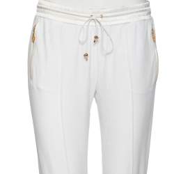 Pre Owned Roberto Cavalli White Cotton Rib Knit Detailed Cropped Joggers M