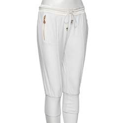 Pre Owned Roberto Cavalli White Cotton Rib Knit Detailed Cropped Joggers M