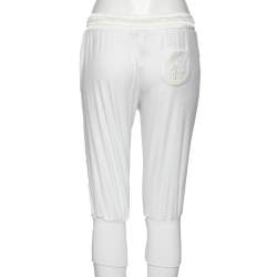 Pre Owned Roberto Cavalli White Cotton Rib Knit Detailed Cropped Joggers M