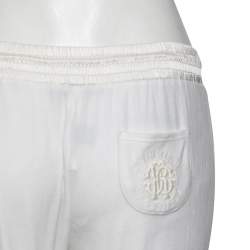 Pre Owned Roberto Cavalli White Cotton Rib Knit Detailed Cropped Joggers M