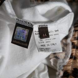 Pre Owned Roberto Cavalli White Cotton Rib Knit Detailed Cropped Joggers M