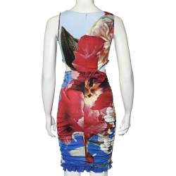 Pre Owned Roberto Cavalli Multicolor Printed Jersey Ruched Cut Out Detail Mini Dress S