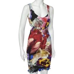 Pre Owned Roberto Cavalli Multicolor Printed Jersey Ruched Cut Out Detail Mini Dress S