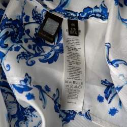 Pre Owned Roberto Cavalli White & Blue Floral Print Long Sleeve Shirt L