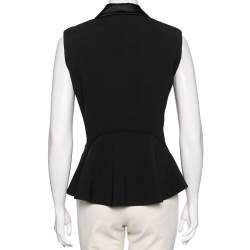 Pre Owned Roberto Cavalli Black Crepe Satin Trim Sleeveless Blazer M