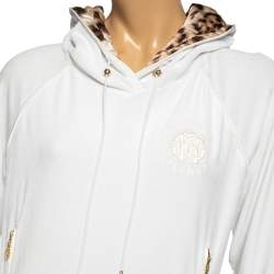 Pre Owned Roberto Cavalli White Velvet Hooded Sweatshirt M