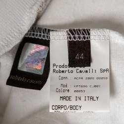 Pre Owned Roberto Cavalli White Velvet Hooded Sweatshirt M