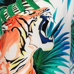 Pre Owned Roberto Cavalli Multicolor Printed Silk Long Sleeve T-Shirt M