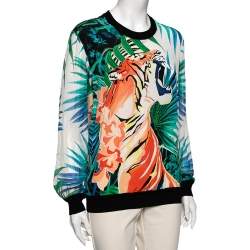 Pre Owned Roberto Cavalli Multicolor Printed Silk Long Sleeve T-Shirt M