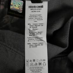 Pre Owned Roberto Cavalli Grey Printed Cotton Straight Pants M