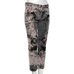 Pre Owned Roberto Cavalli Grey Printed Cotton Straight Pants M