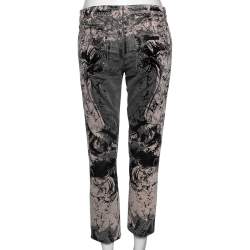 Pre Owned Roberto Cavalli Grey Printed Cotton Straight Pants M