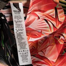 Pre Owned Roberto Cavalli Black Printed Silk & Lace Inset Detailed Button Front Shirt M