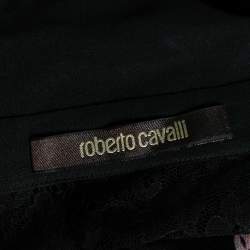 Pre Owned Roberto Cavalli Black Printed Silk & Lace Inset Detailed Button Front Shirt M