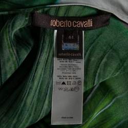 Pre Owned Roberto Cavalli Green Printed Asymmetrical Belted Kaftan Top M