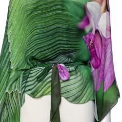 Pre Owned Roberto Cavalli Green Printed Asymmetrical Belted Kaftan Top M