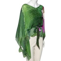 Pre Owned Roberto Cavalli Green Printed Asymmetrical Belted Kaftan Top M