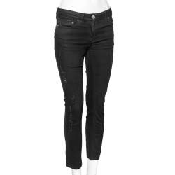 Pre Owned Roberto Cavalli Black Distressed Denim Jeans M