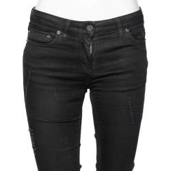 Pre Owned Roberto Cavalli Black Distressed Denim Jeans M
