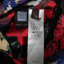 مملوكة مسبقًا Roberto Cavalli Black Floral Printed Silk Lace Panel Dress M