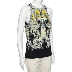 Pre Owned Roberto Cavalli Multicolored Printed Georgette Lace Trim Detailed Top M