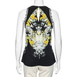 Pre Owned Roberto Cavalli Multicolored Printed Georgette Lace Trim Detailed Top M