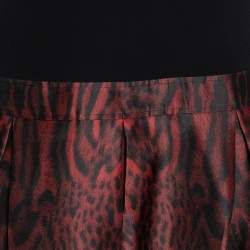 Pre Owned Roberto Cavalli Black & Red Animal Printed Silk Jersey Pleated Dress M