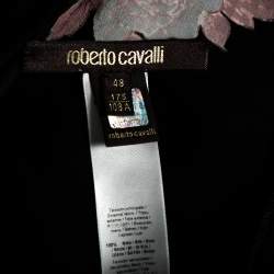 Pre Owned Roberto Cavalli Black and Pink Floral Printed Silk Kimono Belted Top L
