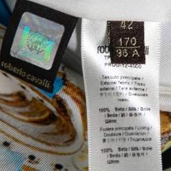 Pre Owned جاكيت روبرتو كافاللي حرير مطبوع مورد أزرق بسحاب أمامي مقاس وسط ( ميديوم )