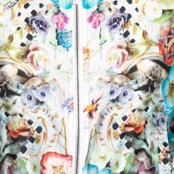 Pre Owned جاكيت روبرتو كافاللي حرير مطبوع مورد أزرق بسحاب أمامي مقاس وسط ( ميديوم )