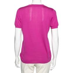 Pre Owned Roberto Cavalli Magenta Silk Knit Cut-Out Pattern Detailed Top M