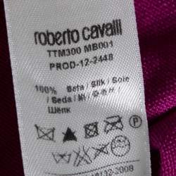 Pre Owned Roberto Cavalli Magenta Silk Knit Cut-Out Pattern Detailed Top M