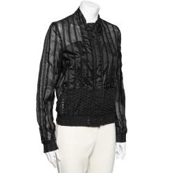 Pre Owned Roberto Cavalli Black Silk & Cutwork Cotton Zip Front Jacket M