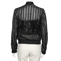 Pre Owned Roberto Cavalli Black Silk & Cutwork Cotton Zip Front Jacket M