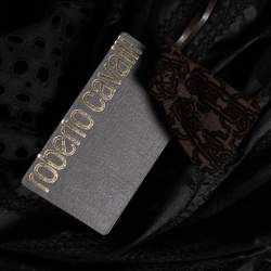 Pre Owned Roberto Cavalli Black Silk & Cutwork Cotton Zip Front Jacket M