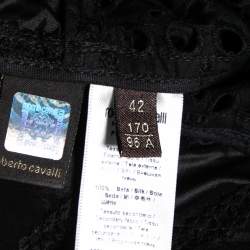 Pre Owned Roberto Cavalli Black Silk & Cutwork Cotton Zip Front Jacket M